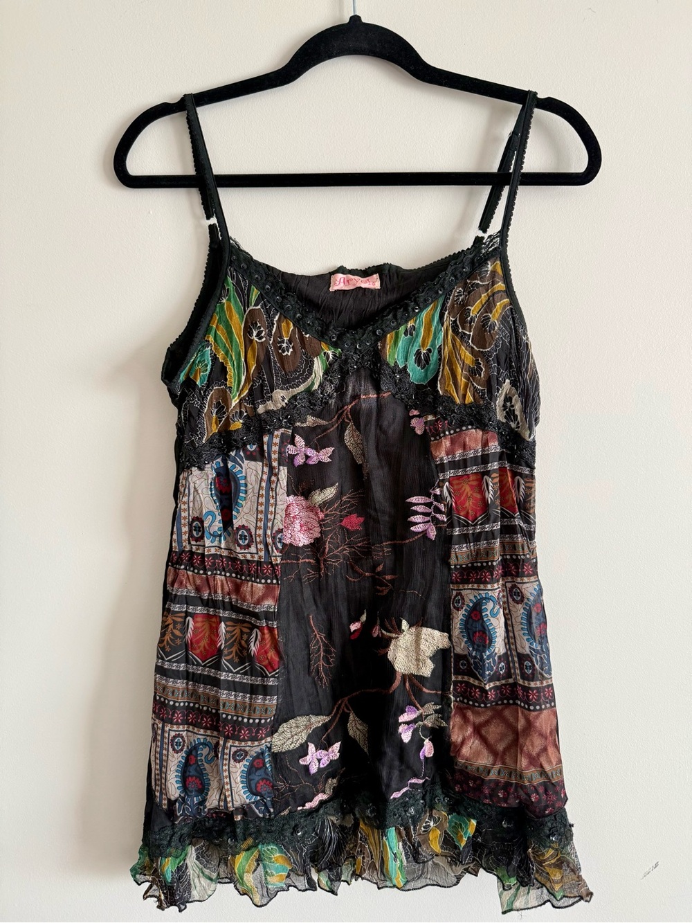Boho Embroidered Patchwork Cami Tank | Fairycore Whimsigoth Y2K | Arya